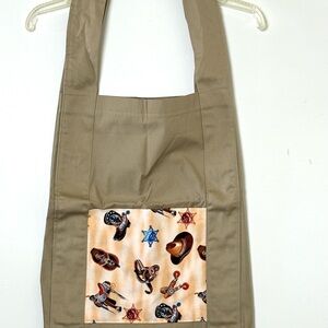 Tote Bag Cowboy Design hand made  Canvas Applied Pocket 19 L 13 W 10 Inch Strap